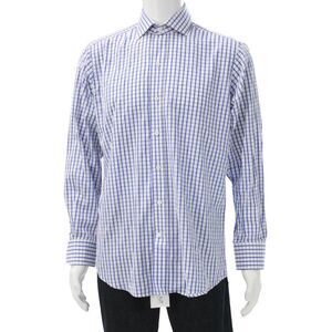 Ledbury Mens Plaid Button Down Shirt White Blue Cotton Size 15.5 39